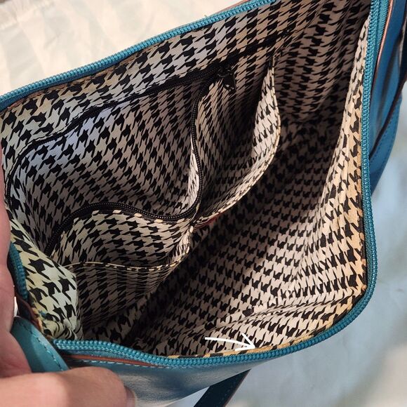 Hobo The Original Structured Glazed Leather Shoulder Bag Teal Blue Medium Purse - Picture 4 of 11